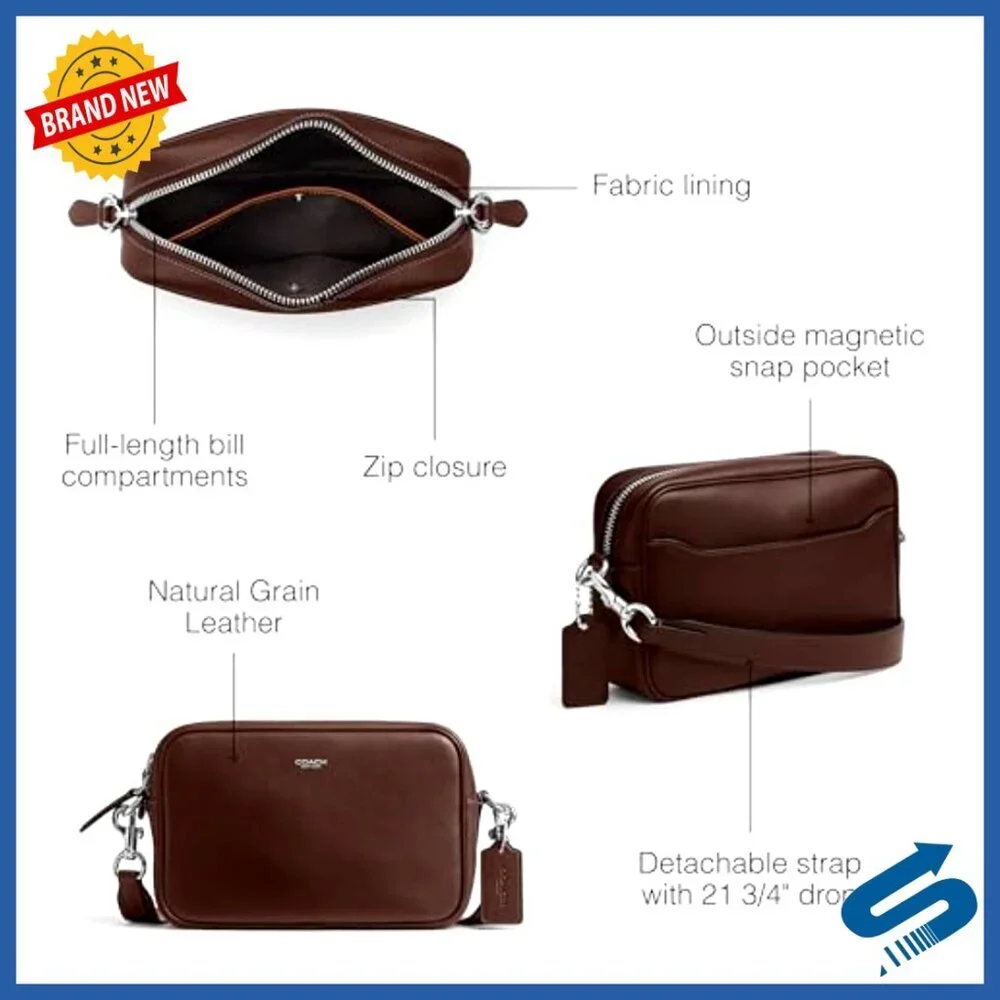 Leather Crossbody Camera Bag with Detachable Strap, Minimalist Design